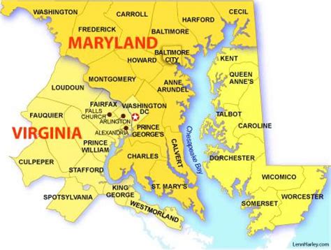 Dc Maryland Virginia Map Map Of Maryland Virginia And Washington Dc
