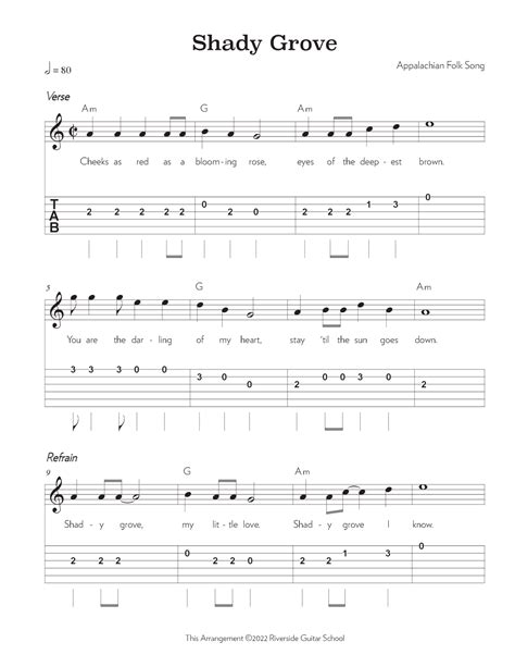 Shady Grove Arr Riverside Guitar School Sheet Music Traditional