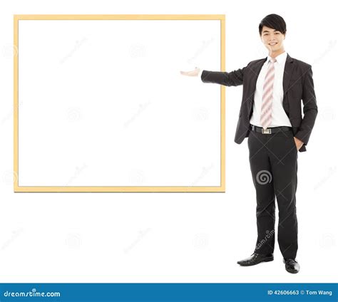 Asian Smiling Business Man Pointing Blank Board Stock Image Image