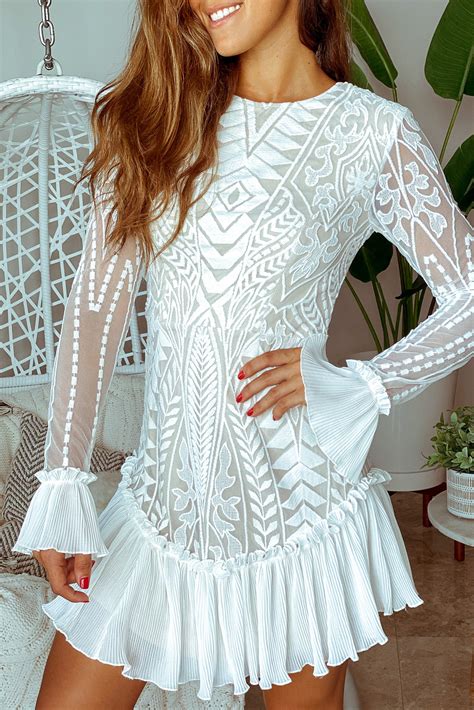 White Long Sleeve Lace Short Dress Short Dresses Saved By The Dress