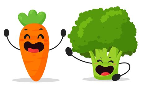 Cartoon Vegetables Carrots And Broccoli That Are Enjoying 680213