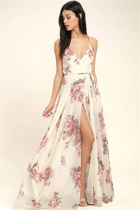 5 out of 5 stars. Elegantly Inclined Cream Floral Print Wrap Maxi Dress ...