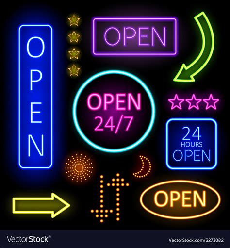 Glowing Neon Lights For Open Signs Royalty Free Vector Image