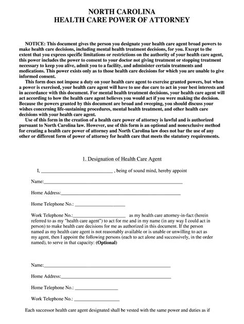 Nc Health Care Power Of Attorney Fill And Sign Printable Template