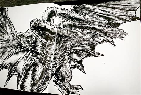 My King Ghidorah Ink Drawing No Pencil Godzilla