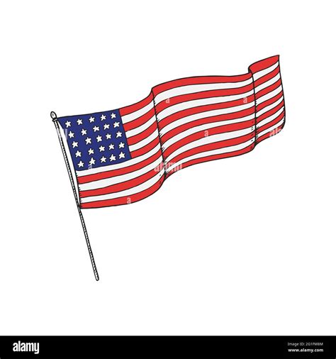 Usa National Waving Flag 4th Of July Hand Drawn Vector Illustration