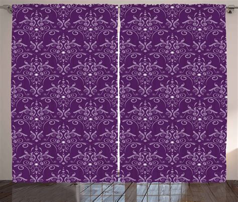 Eggplant Curtains 2 Panels Set Damask Pattern With Symmetrical