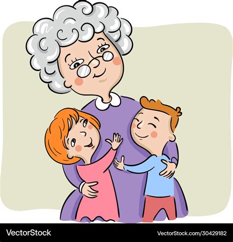 Grandmother Hugs Her Grandchildren Royalty Free Vector Image