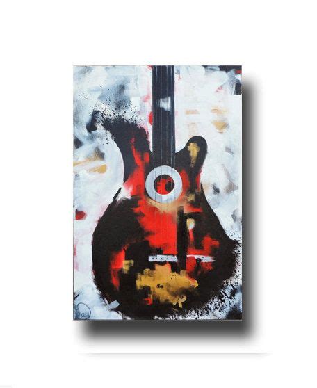 Guitar Painting Abstract Painting Red White Gold And Black Etsy Etsy