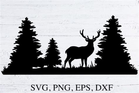 Deer In Forest Silhouette Svg Cut File Graphic By Tanuscharts