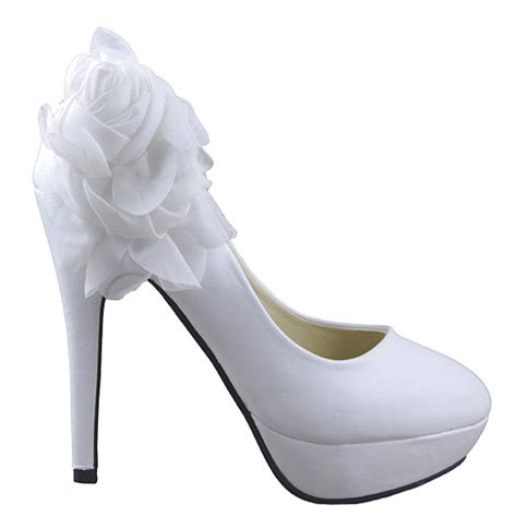 White Bridal Wedding Shoes Flowers High Heels Platform Women Shoes