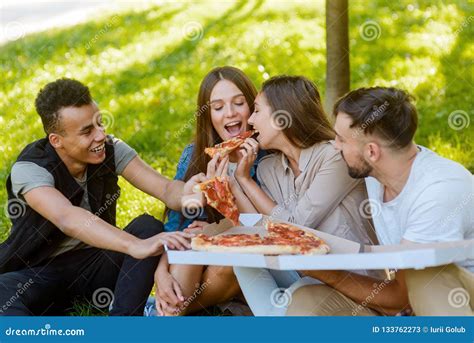 College Mates Are Eating Pizza Stock Image Image Of Cheese Company 133762273