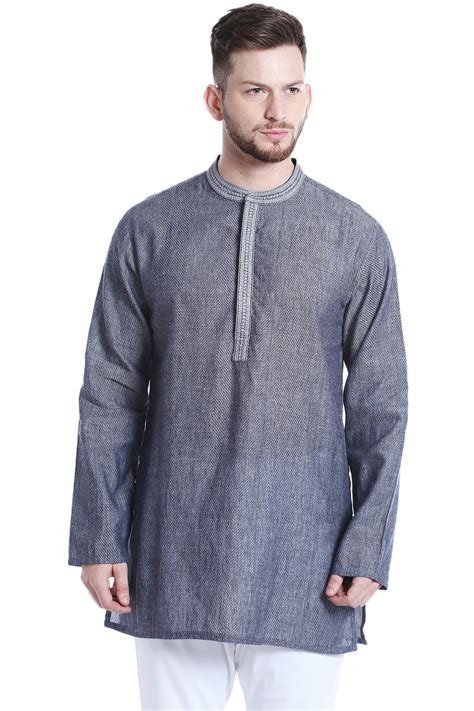 Shatranj Mens Mandarin Collar Classic Mid Length Kurta Tunic With