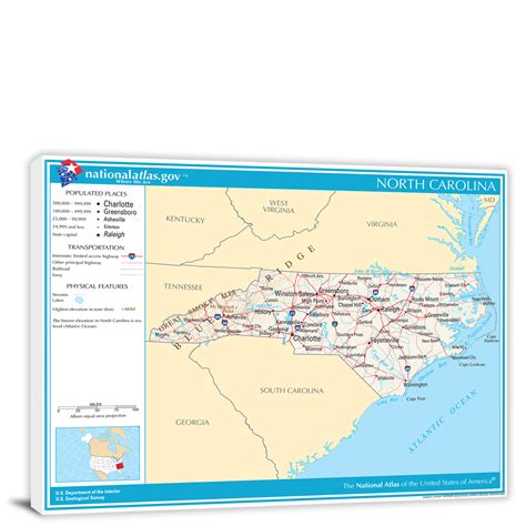 North Carolina National Atlas Reference Map 2022 Canvas Wrap