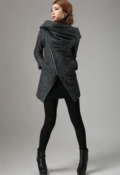 Hooded Wool Coat Asymmetrical Coat Winter Coat Women Wool Etsy
