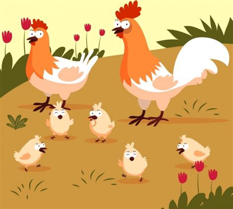 chicken farm drawing hen cock chick icons free vector in adobe illustrator ai ai format