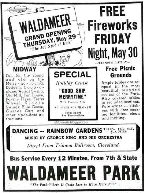 Old Time Erie Waldameer Park Top Ten Rides From 1941
