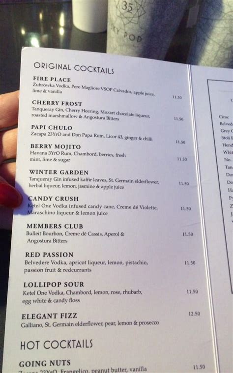 Menu at Sky Garden pub & bar, London, 1