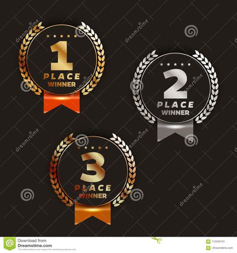 1st 2nd 3rd Place Logo S With Laurels And Ribbons Stock Vector