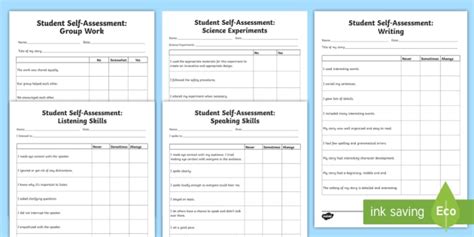 Student Self Assessment Sheets Teaching Resources
