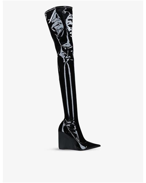 Amina Muaddi Danielle Pointed Toe Latex Thigh High Boots In Black Lyst