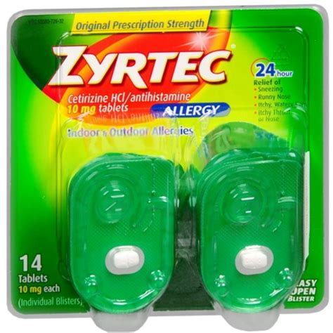 Zyrtec Allergy 10 Mg Tablets Blister Pack 14 Tablets Pack Of 2