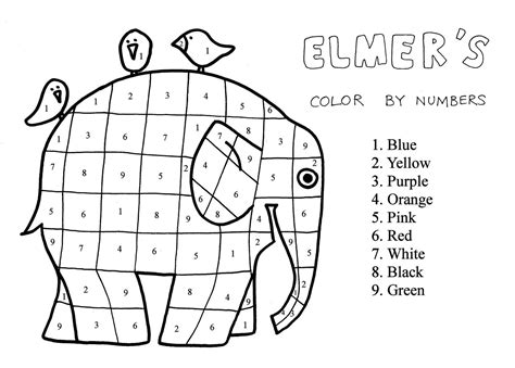 Elmer Color By Numbers Elephant Coloring Page Elmer The Elephants Elmer