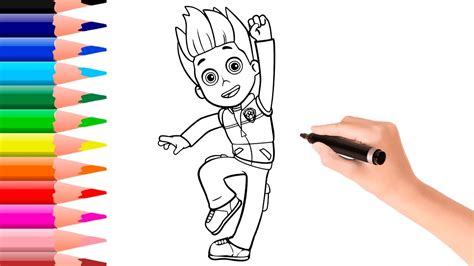 How To Draw Ryder Paw Patrol Easy Drawing Coloring Pages Youtube
