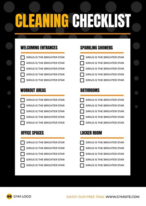 Free Geometric Modern Total Body Gym Cleaning Checklist Templates To