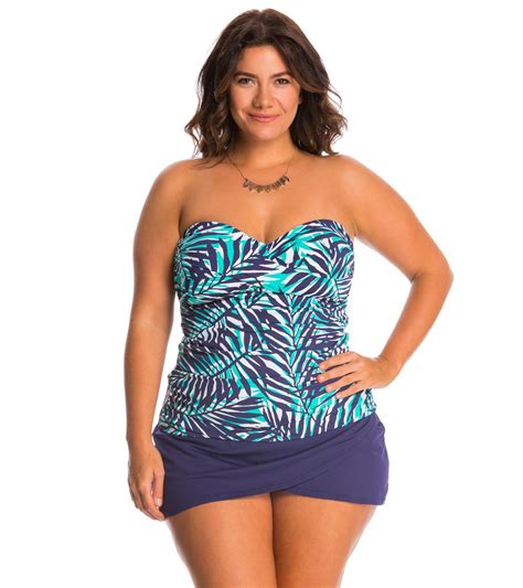 Anne Cole Plus Size Best Fronds Forever Bandeau Tankini