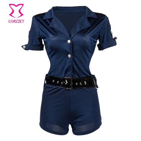 Plus Size Blue Police Officer Uniform Adult Sexy Costumes Women Halloween Cosplay Jumpsuit