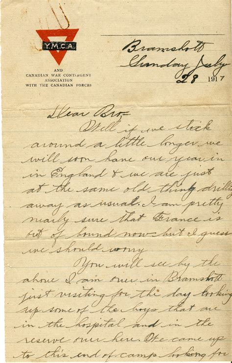 letters from world war one july 28 1917 bramshott camp