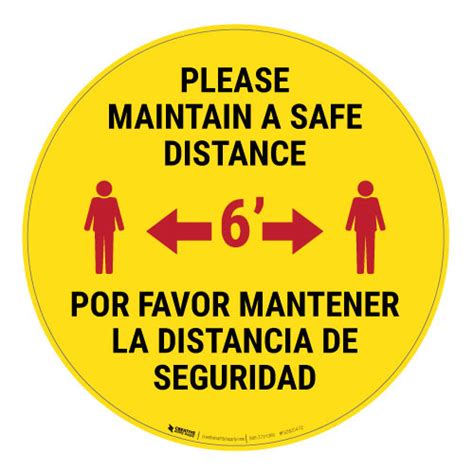 Please Maintain A Safe Distance Bilingual Floor Sign Creative
