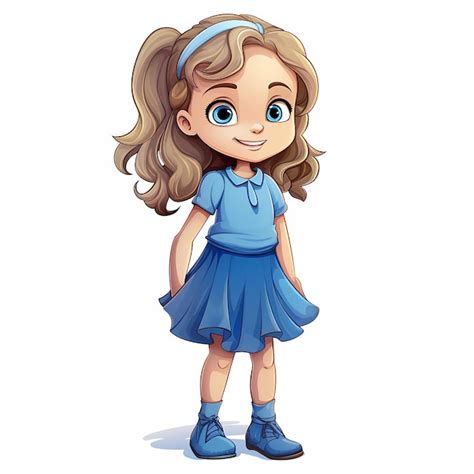 Premium Vector Cute Girl In A Blue Shirt And With Blue Eyes Cartoon Character