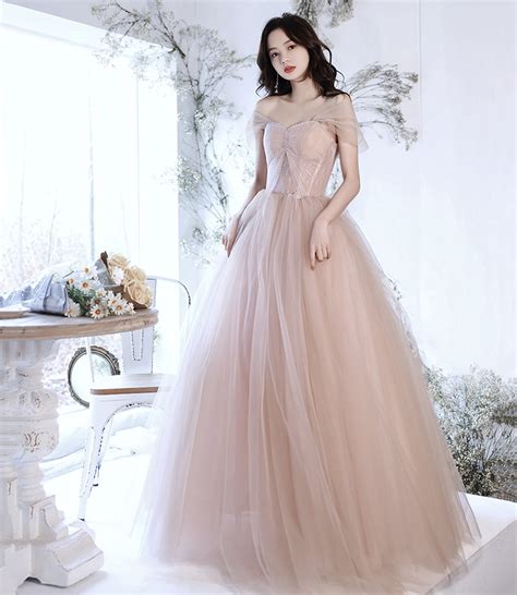 Pink Tulle Long Prom Dress A Line Evening Dress On Luulla