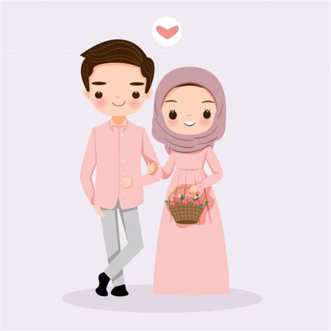 Premium Vector Cute Muslim Couple With Flower Wedding Couple
