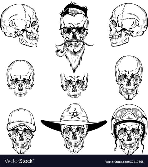 Skulls Set Monogram Graphic Royalty Free Vector Image