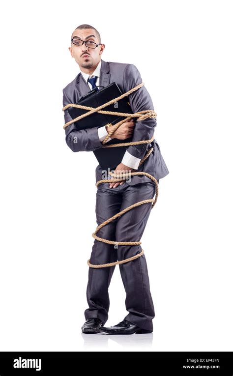 Businessman Tied Up With Rope Stock Photo Alamy