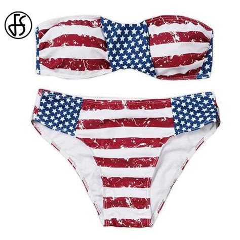 fs female american flag print wrap swimsuit triangle bikinis set 2017 brazilian swimwear for