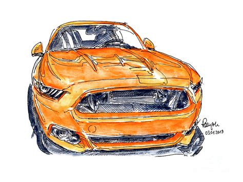 Cars » ford category x f t r s ford mustang: Ford Mustang GT Compressor Sports Car Ink Drawing and ...