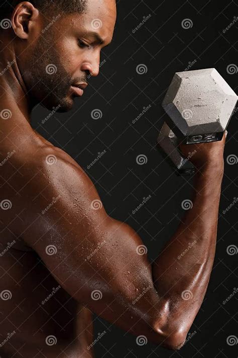 Young African American Man Flexing Biceps Stock Image Image Of Human