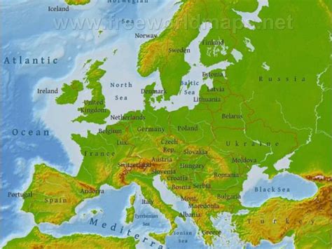 Western Europe Physical Features Map Map Of Europe And Russia Physical