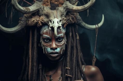 Premium Ai Image A Woman With A Skull Mask And Horns
