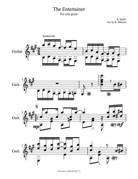 This gained enormous popularity in 1973 when used for the film the sting. The Entertainer for solo guitar Sheet music | Download free in PDF or MIDI | Musescore.com