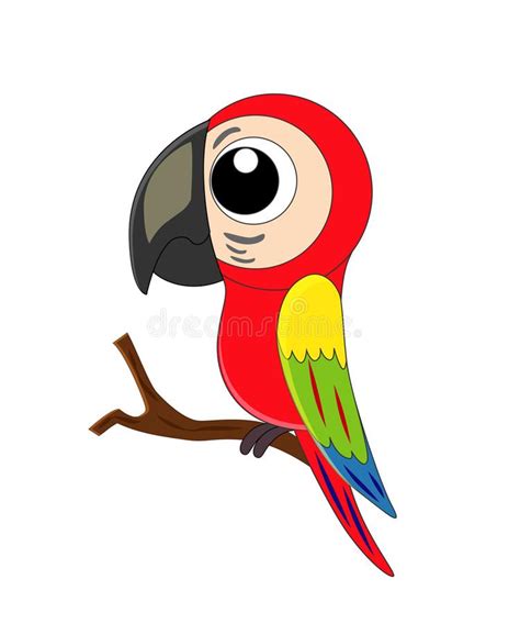 Cute Cartoon Parrot Vector Illustration Isolated On White Background