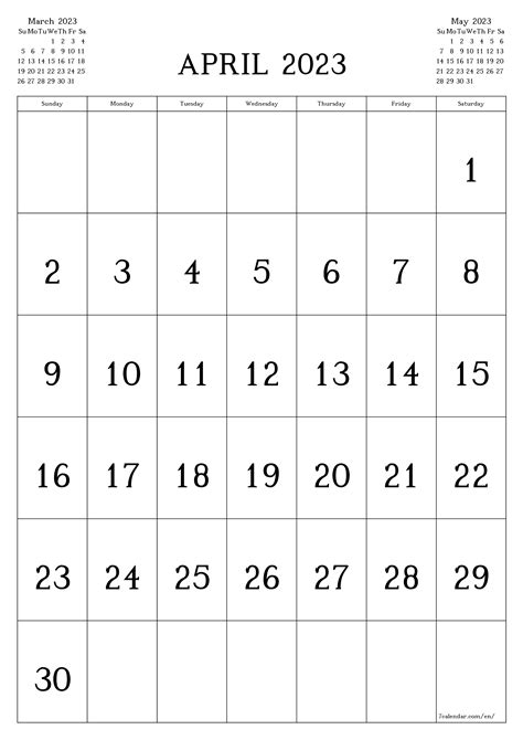 April 2023 Calendar Printable Vertical Get Calender 2023 Update
