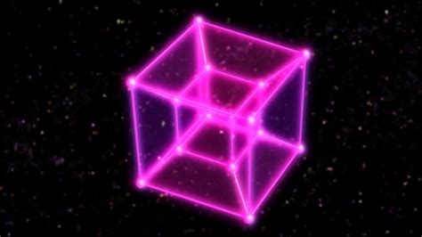 4 Dimensional Hypercube Tesseract Rotating In Outer Space And Stars 4k