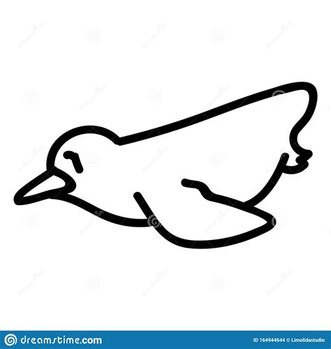 Adorable Lineart Lying Down Cartoon Penguin Swimming Clip