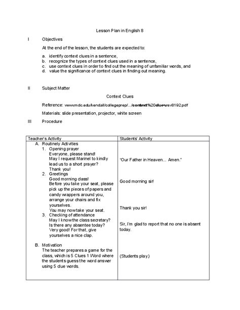 Doc A Detailed Lesson Plan In Grade 9 English Beberly Fabayos