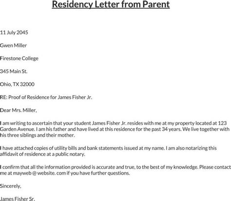 Affidavit Of Residency Sample Letter